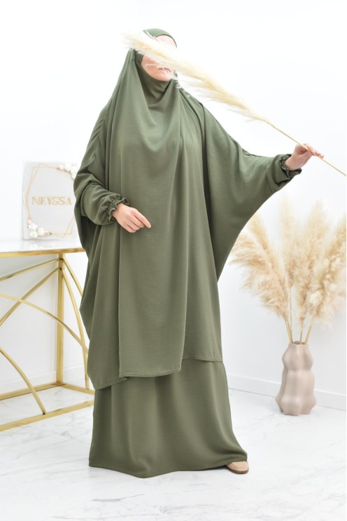 jilbab 2 pieces fluide manche froufrou haut de gamme et pas cher