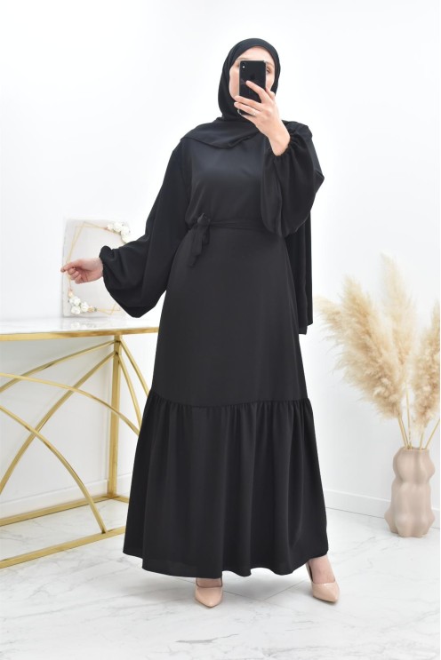 Longue robe de prière avecson  hijab intégré, abaya ample et fluide Neyssa