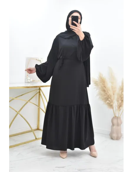Longue robe de prière avecson  hijab intégré, abaya ample et fluide Neyssa