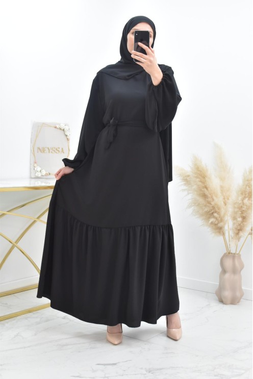 Longue robe de prière avecson  hijab intégré, abaya ample et fluide Neyssa
