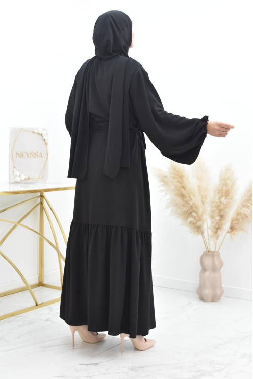 Longue robe de prière avecson  hijab intégré, abaya ample et fluide Neyssa