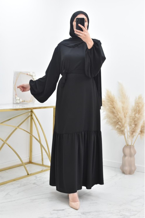 Longue robe de prière avecson  hijab intégré, abaya ample et fluide Neyssa