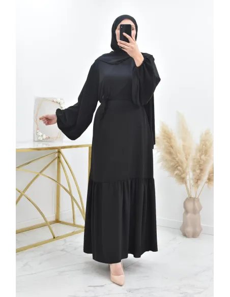 Longue robe de prière avecson  hijab intégré, abaya ample et fluide Neyssa
