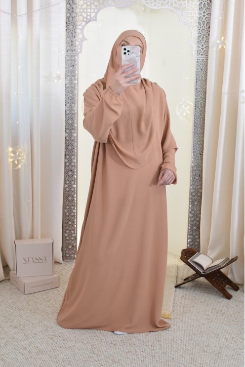 Robe de prière avec hijab intégré pas cher facile à enfiler