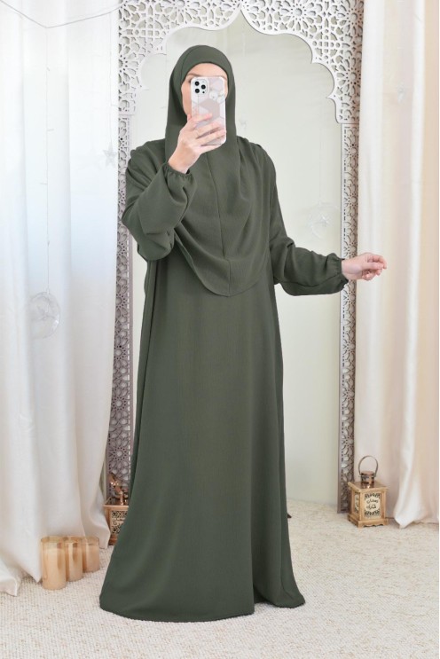 Robe de prière avec hijab intégré pas cher facile à enfiler