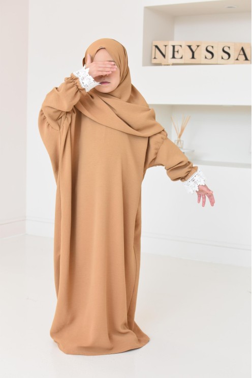 Combo robe abaya de prière fille avec détails de dentelle ramadan et Aid
