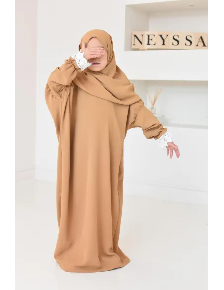 Combo robe abaya de prière fille avec détails de dentelle ramadan et Aid