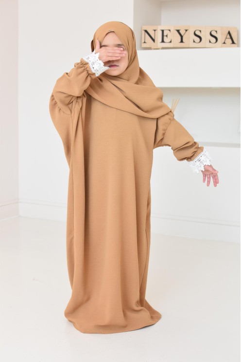 Combo robe abaya de prière fille avec détails de dentelle ramadan et Aid