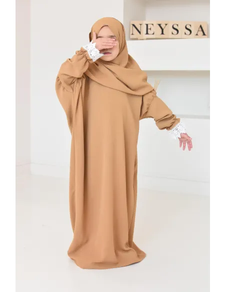 Combo robe abaya de prière fille avec détails de dentelle ramadan et Aid