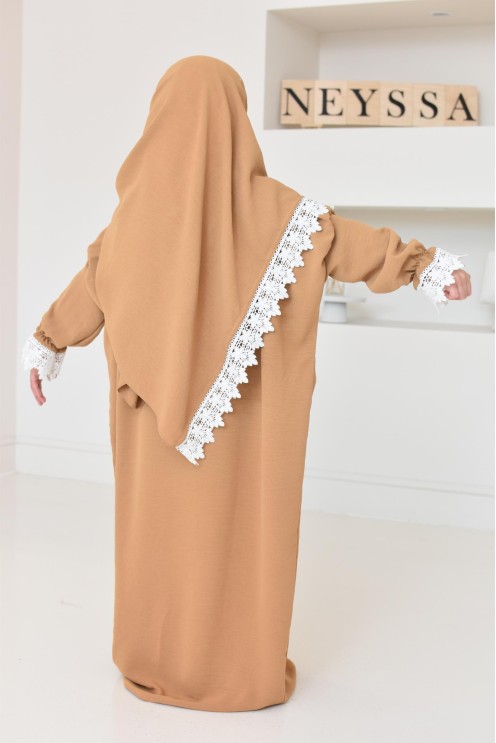 Combo robe abaya de prière fille avec détails de dentelle ramadan et Aid