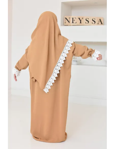Combo robe abaya de prière fille avec détails de dentelle ramadan et Aid
