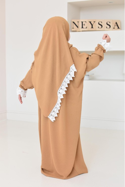 Combo robe abaya de prière fille avec détails de dentelle ramadan et Aid