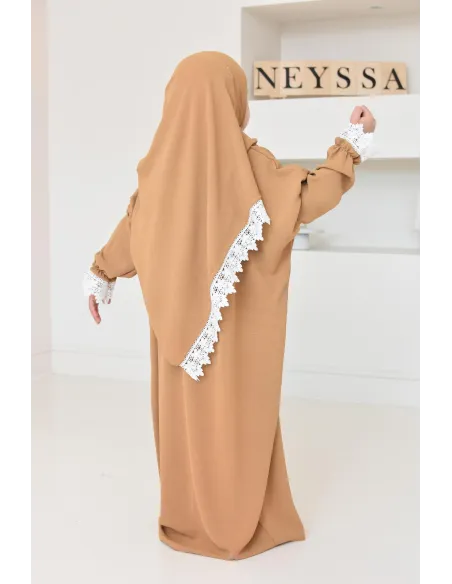 Combo robe abaya de prière fille avec détails de dentelle ramadan et Aid