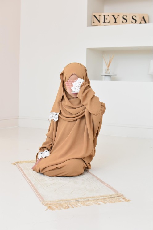 Combo robe abaya de prière fille avec détails de dentelle ramadan et Aid