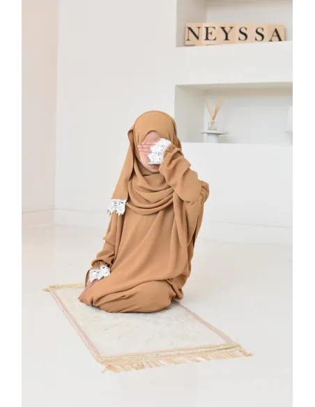 Combo robe abaya de prière fille avec détails de dentelle ramadan et Aid