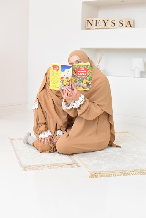 Combo robe abaya de prière fille avec détails de dentelle ramadan et Aid