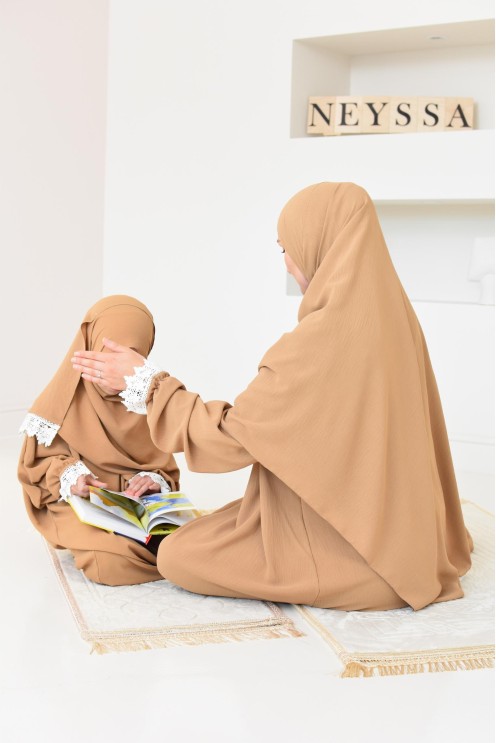Combo robe abaya de prière fille avec détails de dentelle ramadan et Aid