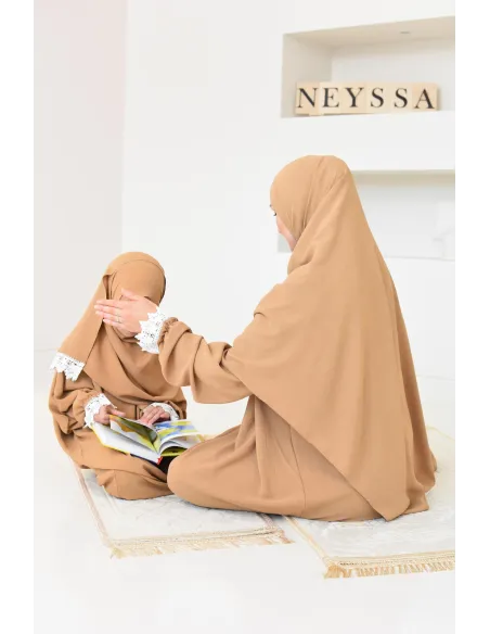 Combo robe abaya de prière fille avec détails de dentelle ramadan et Aid