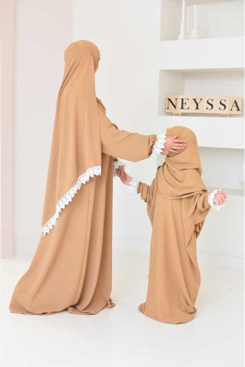 Combo robe abaya de prière fille avec détails de dentelle ramadan et Aid
