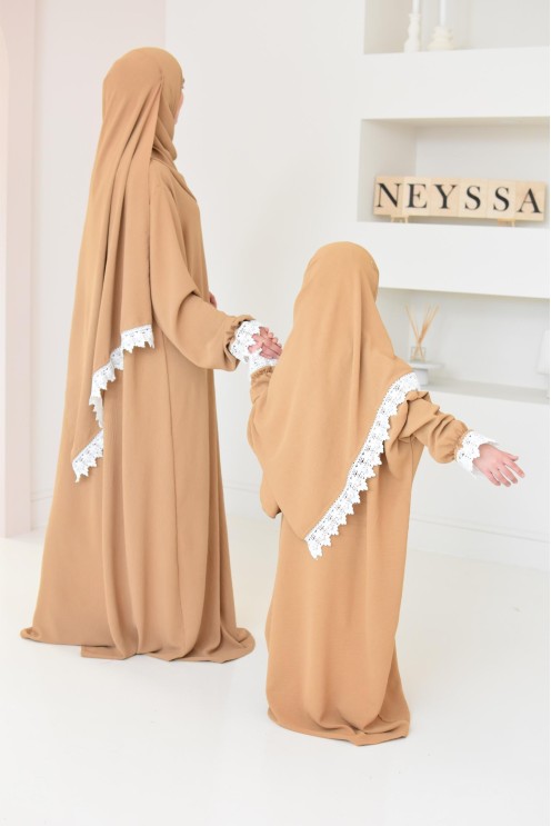 Combo robe abaya de prière fille avec détails de dentelle ramadan et Aid