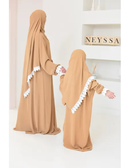 Combo robe abaya de prière fille avec détails de dentelle ramadan et Aid