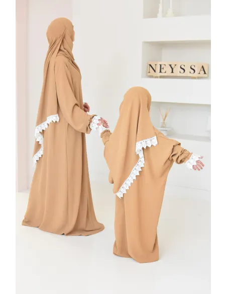 Combo robe abaya de prière fille avec détails de dentelle ramadan et Aid