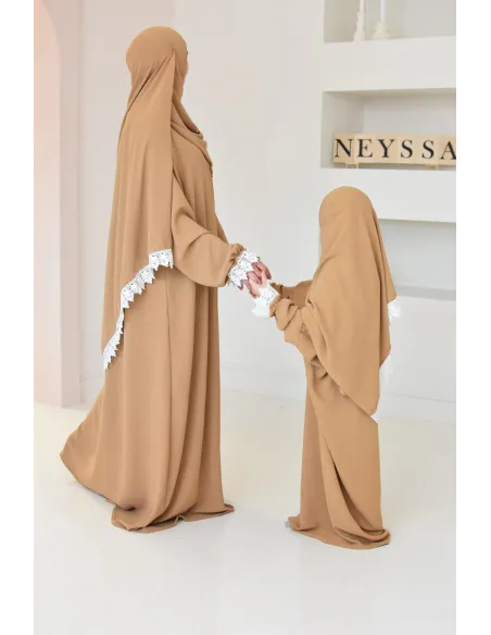Combo robe abaya de prière fille avec détails de dentelle ramadan et Aid