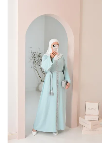 Abaya caftan style marocain oriental avec strass parfaite pour les fêtes