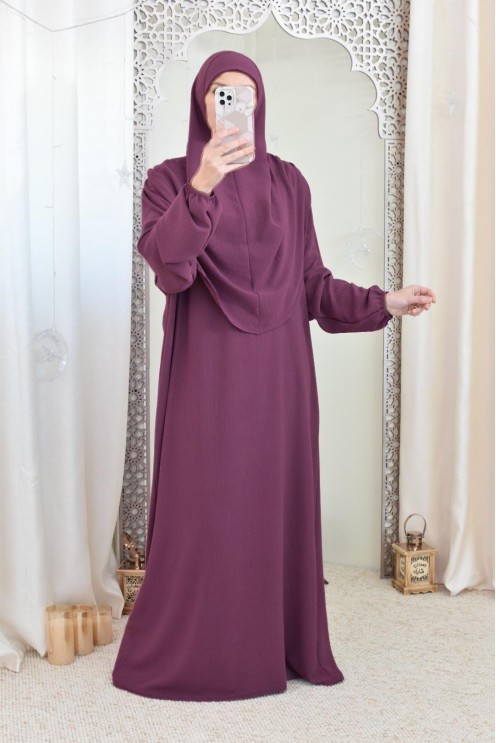 Robe de prière avec hijab intégré pas cher facile à enfiler