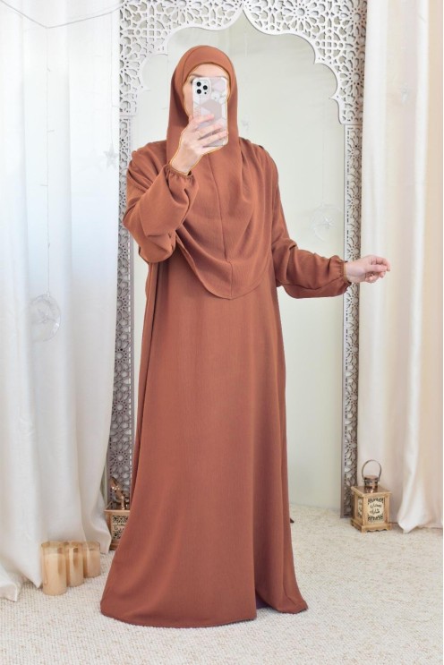 Robe de prière avec hijab intégré pas cher facile à enfiler