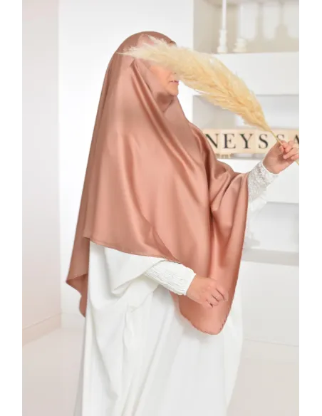 Langer Khimar aus Medina-Seide, vorne rund und hinten spitz, ideal zum Beten.