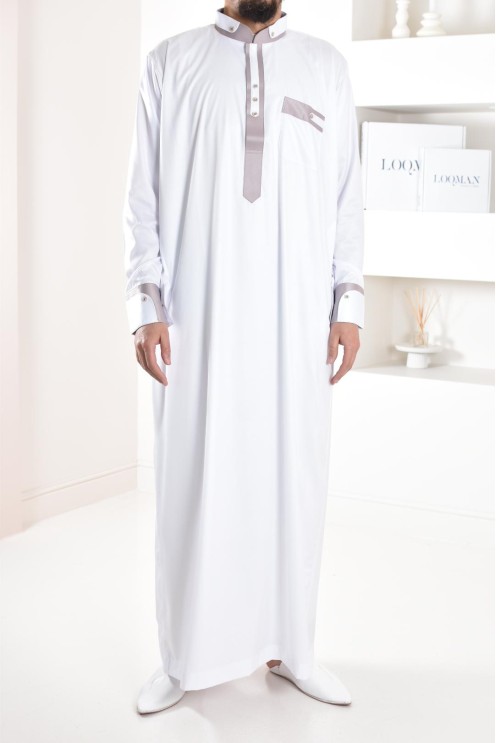 Qamis beige homme Émiratie de luxe pas cher