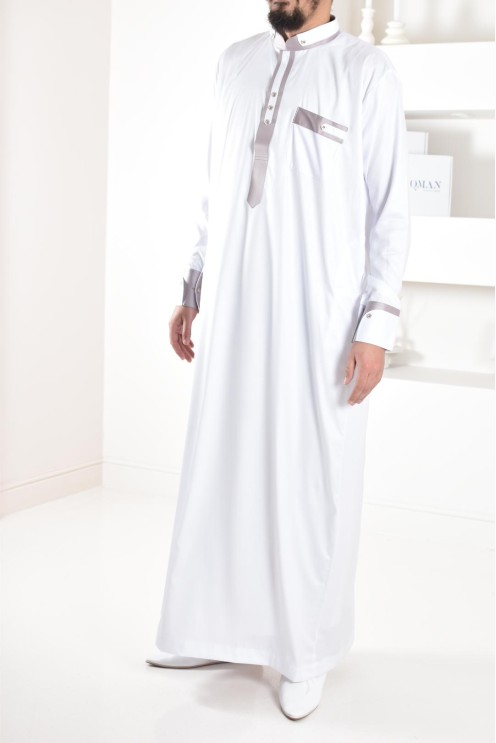 Qamis beige homme Émiratie de luxe pas cher