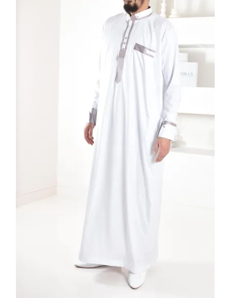 Qamis beige homme Émiratie de luxe pas cher