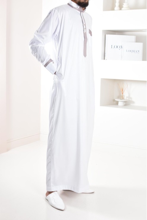 Qamis beige homme Émiratie de luxe pas cher