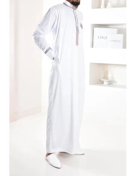 Qamis beige homme Émiratie de luxe pas cher