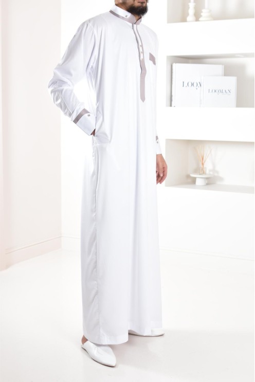 Qamis beige homme Émiratie de luxe pas cher