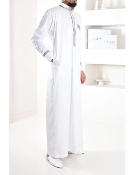 Qamis beige homme Émiratie de luxe pas cher