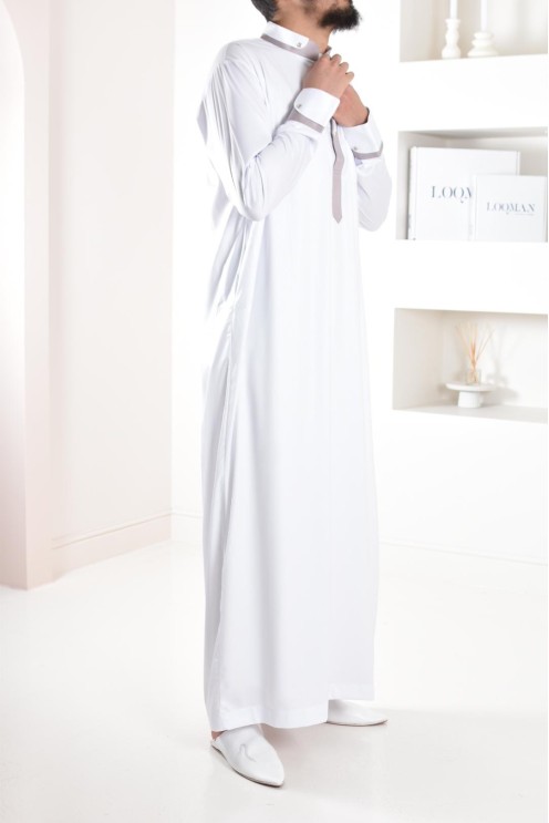 Qamis beige homme Émiratie de luxe pas cher