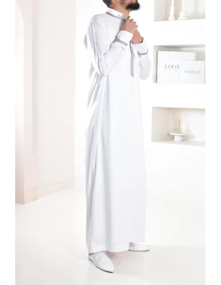 Qamis beige homme Émiratie de luxe pas cher