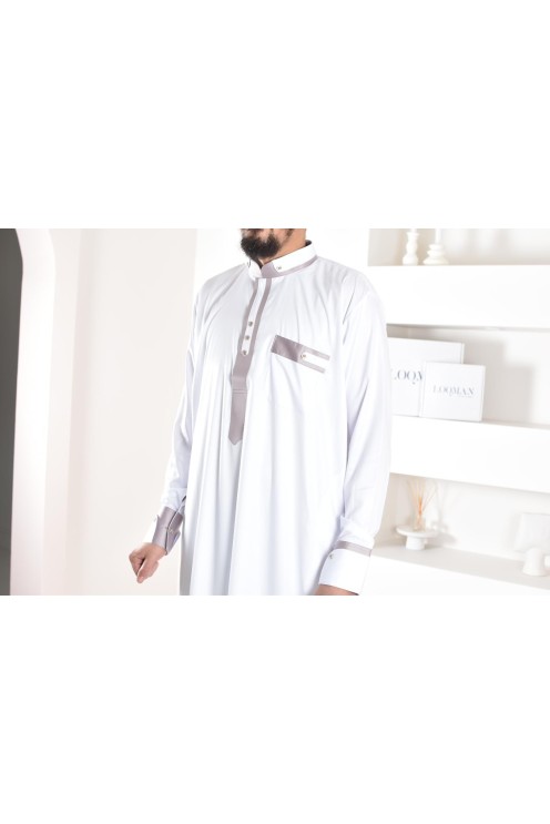 Qamis beige homme Émiratie de luxe pas cher