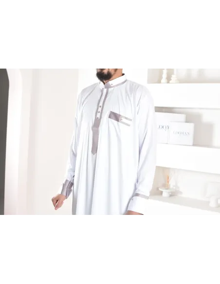 Qamis beige homme Émiratie de luxe pas cher