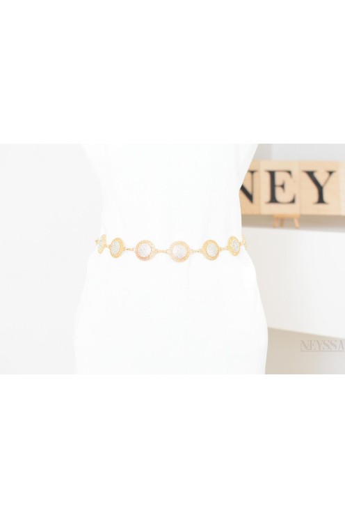 Damengürtel aus Metall, silber- oder goldfarben, mit Reliefmuster, verstellbar