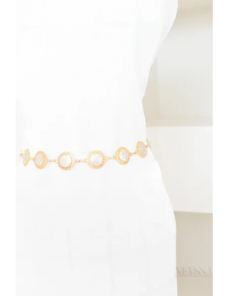 Damengürtel aus Metall, silber- oder goldfarben, mit Reliefmuster, verstellbar