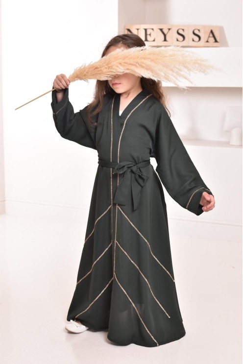 Abaya Dubaï vert pour fille,  robe pour l'Aïd, évasée avec strass, idée cadeau