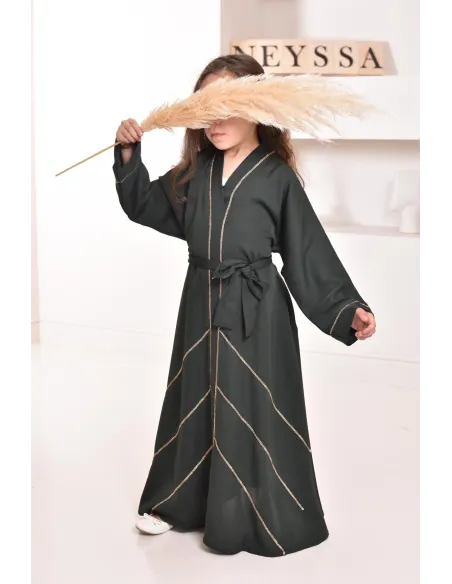 Abaya Dubaï vert pour fille,  robe pour l'Aïd, évasée avec strass, idée cadeau