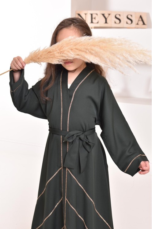 Abaya Dubaï vert pour fille,  robe pour l'Aïd, évasée avec strass, idée cadeau