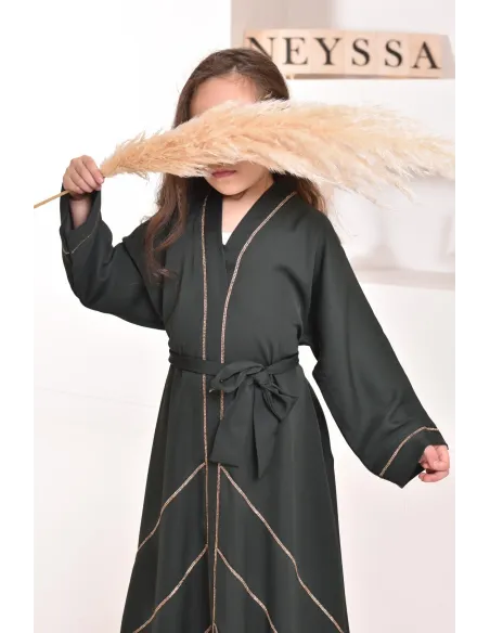 Abaya Dubaï vert pour fille,  robe pour l'Aïd, évasée avec strass, idée cadeau