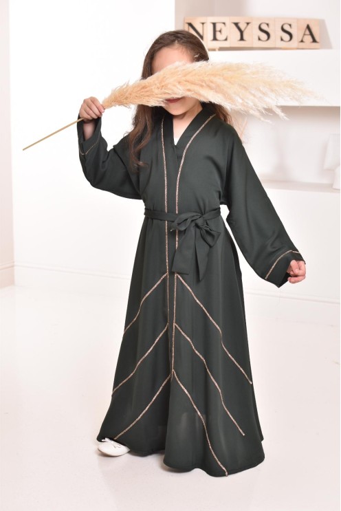 Abaya Dubaï vert pour fille,  robe pour l'Aïd, évasée avec strass, idée cadeau