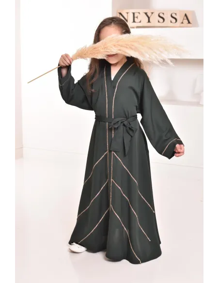 Abaya Dubaï vert pour fille,  robe pour l'Aïd, évasée avec strass, idée cadeau